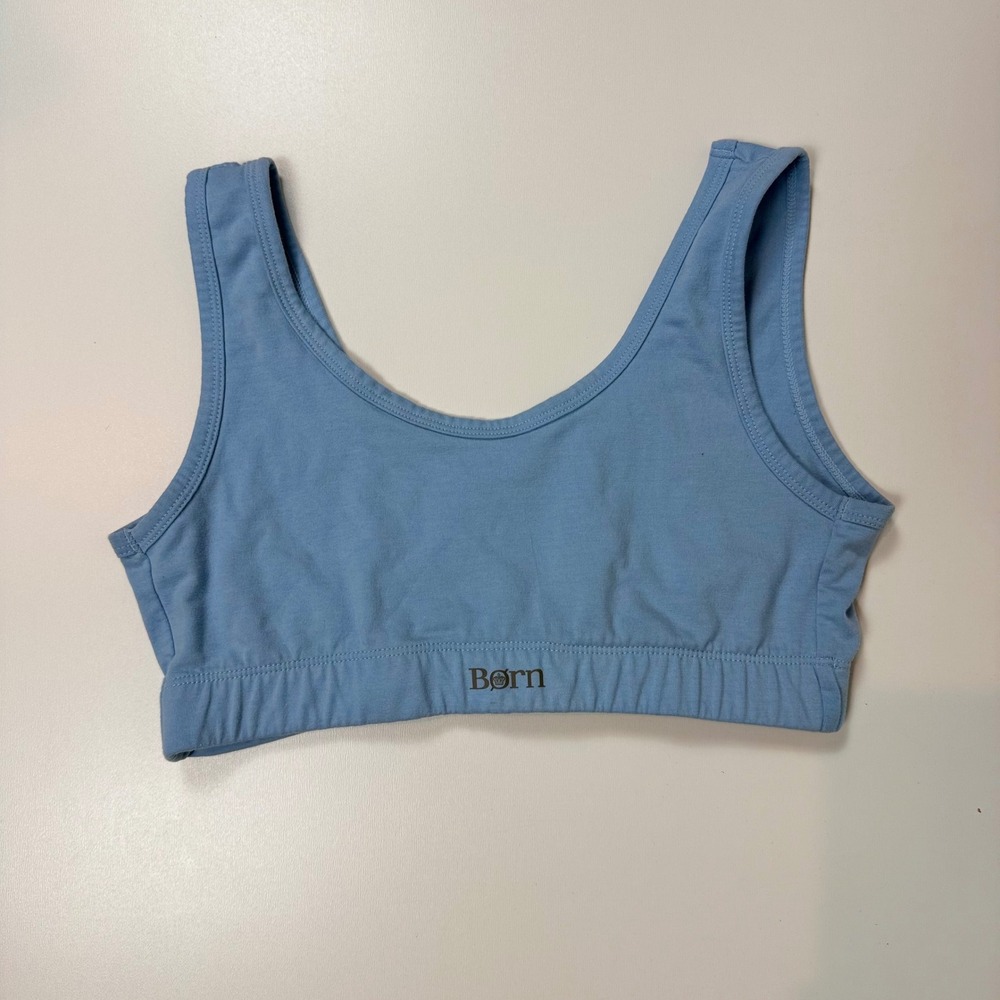 Born Womens Blue Scoop Neck Cotton Stretch Lounge Bralette Size M
